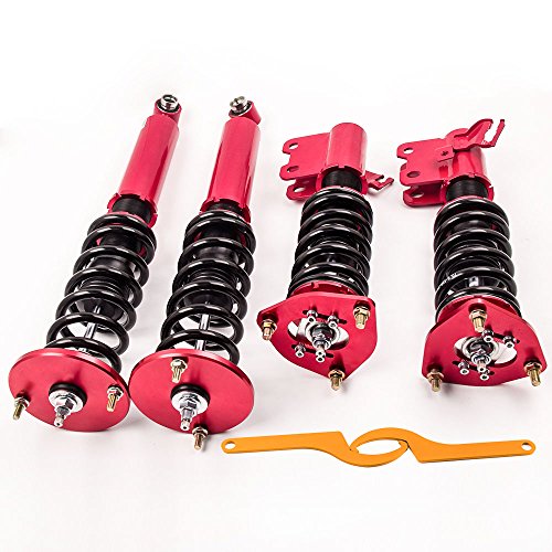 maXpeedingrods 4x Coilover, Amortiguador con Muelle para Coche Silvia S14 200SX 240SX, Un Juego Completo (2 Delanteros y 2 Traseros) de Resorte Helicoidal, Suspensión Regulable de 24 Niveles