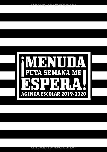 Menuda puta semana me espera: Agenda escolar 2019-2020: Del 1 de septiembre de 2019 al 31 de agosto de 2020: Diario, organizador y planificador con semana vista español: Lineas blancas y negras 0693