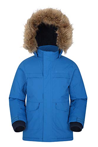 Mountain Warehouse Parka de niños Samuel. Resistente al Agua, con Forro Polar de Microfibra y Varios Bolsillos, Incluido uno Interno. Cobalto 2-3 Años