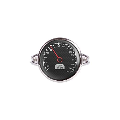 Mylery Anillo con Motivo Tacho Metros kmh km/h Instrumento de Carbono Pantalla Plata 14mm