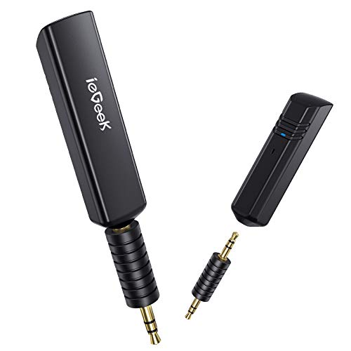 Receptor Bluetooth 5aptX ieGeek, Jack 3,5 mm Adaptador de Audio Inalámbrico Hi-Fi Baja latencia Streaming Soporte Llamada Manos Libres y Altavoz, Conecta 2 Dispositivos Simultáneamente, Negro