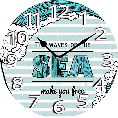 Reloj de Pared The Waves of The Sea Make You Free Phrase Waves Turquesa Pale Cadet Azul Dormitorio Sala de Estar Cocina Reloj para el hogar 9.5in