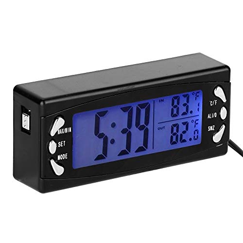 Reloj termómetro para coche, termómetro digital para coche de 12 V Reloj para vehículo Medidor de temperatura LCD con función de alarma T23