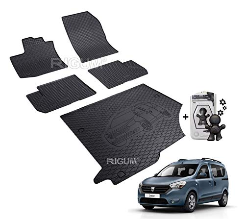 Rigum Dacia Dokker 2012 - Alfombrillas de goma + alfombrilla de goma + perfume para coche