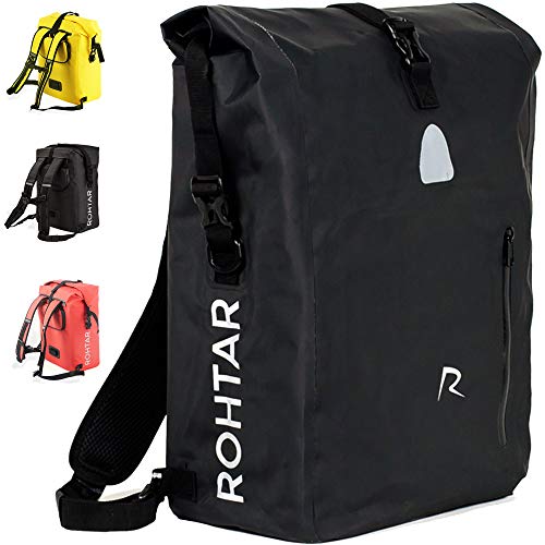 Rothar - Borsa per borse bici - Zaino - Borsa per bici - La borsa da viaggio ideale per ciclisti - Cinghie e ganci nascondibili e tessuto in PVC completamente impermeabile - 18/25L - Nero/Rosso/Giallo