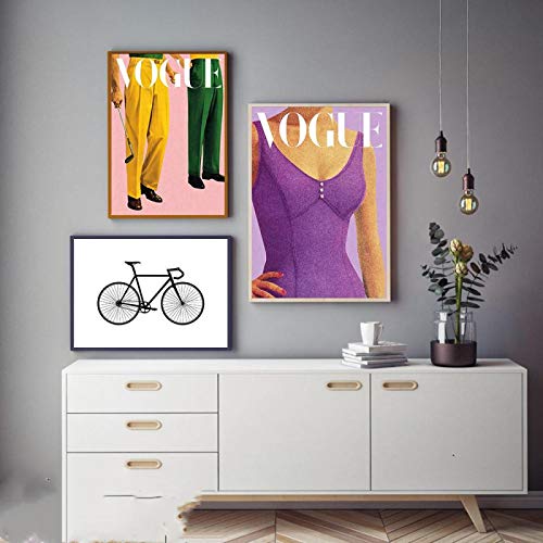 Rumlly Vogue Vintage Golf Dress Hombre Mujer Póster Negro Blanco Bicicleta Lienzo Pintura Cuadros de Pared Sala de Estar Decoración Moderna para el hogar 40x60cmx3 Sin Marco