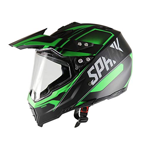 Sanqing Casco de Motocross, Motocicleta de Cara Completa Casco de Dot de Descenso de Carretera de Motocross con Visor Racing Gear,Green,M