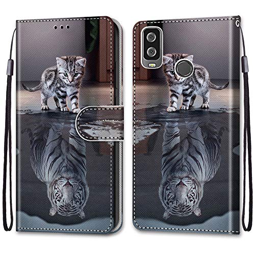 SEEYA - Funda tipo cartera para Alcatel 1L 2021, con tapa magnética de piel con tarjetero, funda tipo libro para Alcatel 1L 2021 Cat Tiger