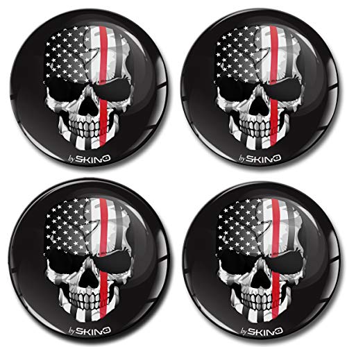 SkinoEu® 4 x 55mm 3D Silicona Adhesivo Pegatinas Stickers Universal Tapas de Rueda de Centro Tapacubos para Coche Auto Tuning Craneo Bandera USA Thin Red Line A 3255