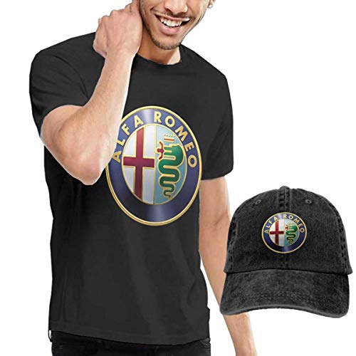 SOTTK Camisetas y Tops Hombre Polos y Camisas, Custom Alfa Romeo T Shirt with Hats for Mens 100% CottonShort Sleeve Black