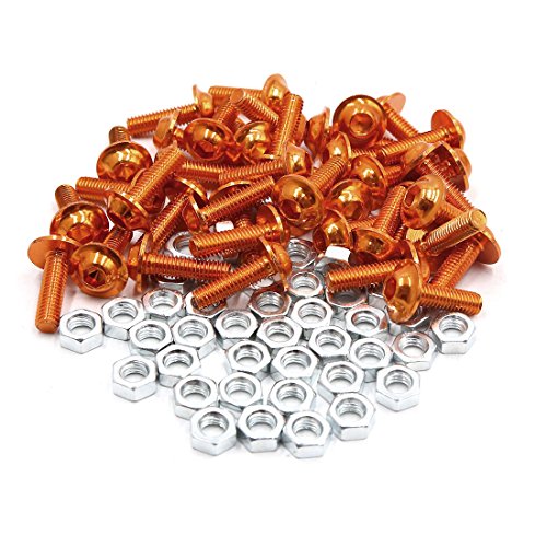 sourcing map 40Pcs M6x20 Hex Tornillos Tuercas de Matrícula Carrocería de Moto Coche Aluminio Naranja