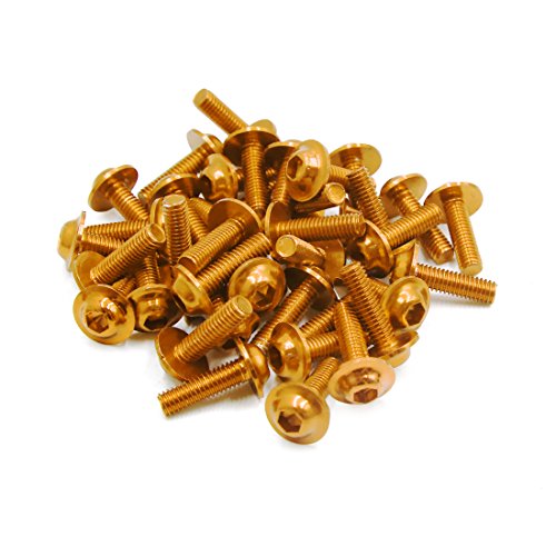 sourcing map 40Pcs Tornillos M6 X 20mm Rosca Aluminio Dorado de Moto Pernos de Cabeza Hexagonal