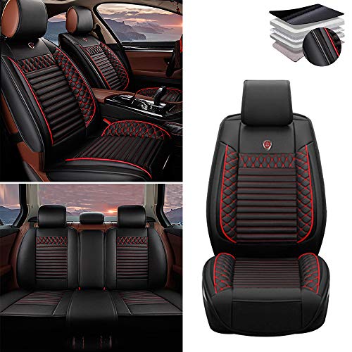 Tuqiang Funda de asiento de coche para Opel Aatara Astra Mocha Omega Grandland Corsa Cascada, cuero de lujo impermeable, compatible con airbag, juego completo Estándares negro rojo