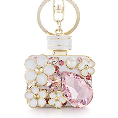 UKKD Llavero Botella De La Joyería Colgante De Diamantes De Imitación De Flores De Cristal Esmalte De Los Anillos De Las Cadenas Dominantes Bolsa De Alquiler De Las Mujeres Clave Chainbearer,Rosado