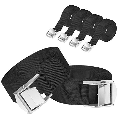 URAQT Cinchas Hebilla, 6 Pcs Cinturón Tensor de Carraca, Incl 1 Bolsillo con Cordón y 1 Película Termorretráctil Blanca Impermeable, Correa de Amarre para Negro, 2.5cm x3m