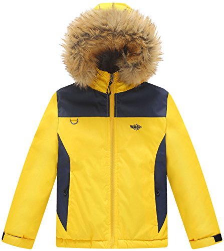 Wantdo Chaquetas de Esquí Impermeable Montaña Parka de Nieve con Capucha Abrigo Snowboard para Exteriores Chaquetas Aislada con Vellón Cálida Invierno para Niño Azul Oscuro 140-146