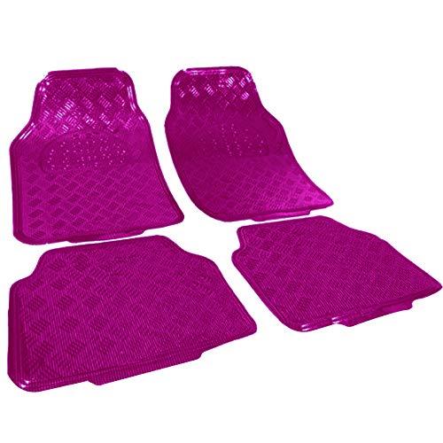 WOLTU Juego Alfombrillas para Coche Universales PVC Alfombra para Moqueta para Vehículo, Antiparaslizantes 4 Piezas Pink AM7161