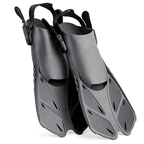 Wsobue Aletas de Buceo, Aletas de Snorkel para Hombres y Mujeres, Aletas de Natación Ajustables de Talón Abierto para Nadar, Bucear y Snorkeling (Negro, S/M)