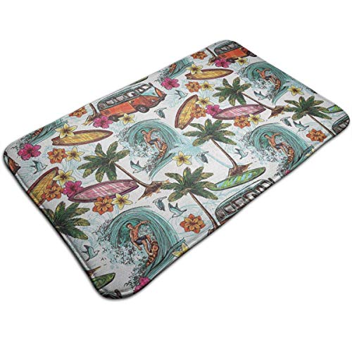 XCNGG Alfombrillas de baño, alfombrillas antideslizantes, alfombras de área Memory Foam Bath Mat Large Size 19.5X31.5 inch, Hawaiian Surfer on Wavy Non Slip Super Absorbent Velvet Bathroom Rug Carpet,