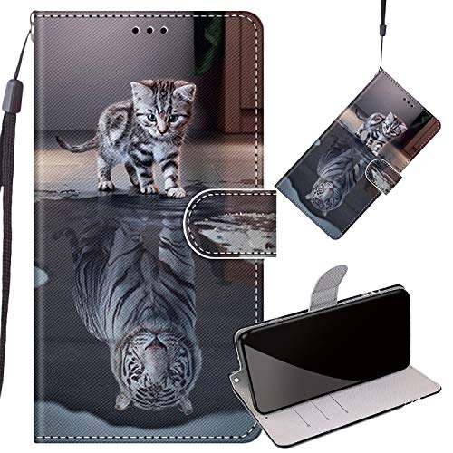 Yiizy Funda para Alcatel 1s (2019) Carcasa, Tiger Tapa Cuero Piel Billetera Silicona TPU Cover Carcasa para Alcatel 1s (2019) Ranura Tarjeta Soporte Cierre Magnético Protectora