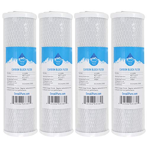 , 4 unidades de repuesto Aqualux aql1 Filtro de bloque de carbón activado – Universal 10 Pulgadas Filtro para Aqualux Undersink filtro de cloro de carbono sistema – Denali Pure marca