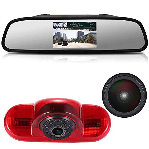 4.3'' Espejo Retrovisor+HD IP68 Transporter Nocturna IR Luz Freno Cámara Marcha Atrás Visión Trasera Coche Puede Ajustar el ángulo para Opel/Combo/Vauxhall/Renault Trafic/Fiat Talento/Primastar