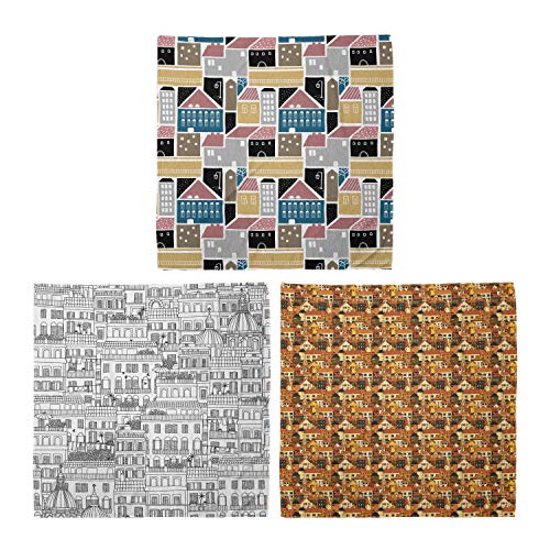 ABAKUHAUS Pack de 3 Bandanas Unisex, Coloridos viejos edificios de la ciudad italiana de estilo Ilustración Apartamento Casas panorámica, Multicolor