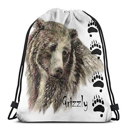 Acuarela Grizzly Bear Animal Nature Art bolsa de cordón ligero gimnasio mochila para senderismo, yoga, gimnasio, natación, viajes playa