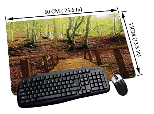 Alfombrilla Raton Gaming,Decoración del apartamento, puente de madera desgastada sobre el río conduce a un sender,Impermeable con base de goma antideslizante, PC y laptop comfortable mouse pad60x35 cm