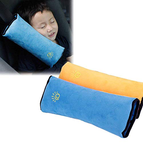 Amaoma 2 Piezas Almohadilla Cinturon Seguridad Para Niños y Bebés, Asiento de Seguridad Para el Automóvil, Cojín de Viaje Cuello Soporte Para Niños, Adultos, Tercera Edad (Amarillo, Azul)