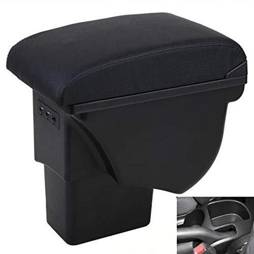 Apto para Kia Soul Reposabrazos Caja de cuero Interior del coche Partes Consola central Reposabrazos Caja Auto Apoyabrazos Almacenamiento con USB 2009-2014-Black_black_line