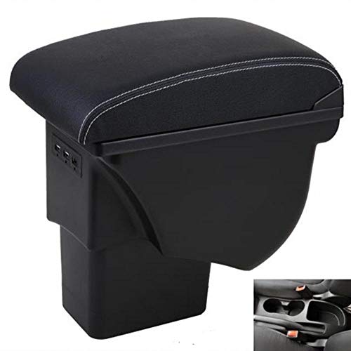 Apto para Kia Soul Reposabrazos Caja de cuero Interior del coche Partes Consola central Reposabrazos Caja Auto apoyabrazos Almacenamiento con USB 2009-2014-Black_white_line