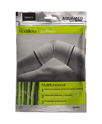 AQUAMED Active Rodillera - Sujeción elástica, Fibra carbón de bambú, Alivio dolor articular, Lavable, Talla S