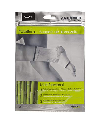 AQUAMED Active Tobillera - Sujeción elástica, Fibra carbón de bambú, Alivio dolor articular, Lavable, Talla S