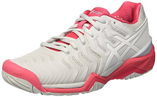Asics Gel-Resolution 7, Zapatillas de Tenis Mujer, Gris (Glacier Grey/White/Rouge Red), 37 EU