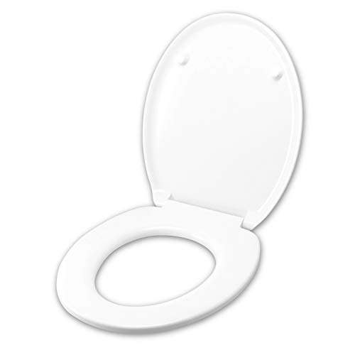 Asiento de inodoro para Hatiria Monaco termoestable, blanco, con bisagra de acero inoxidable normal o ralentizado Soft Close – Bisagra/cierre: lento (cierre suave)