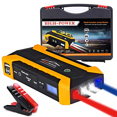 Auto parts Arrancador Coche Portatil - 600A/20000mAh Ultra-Seguro Arrancador de Baterias de Coche (Pinzas Inteligentes, USB de CargaRápida, LEDLuz, PantallaLCD),Yellow