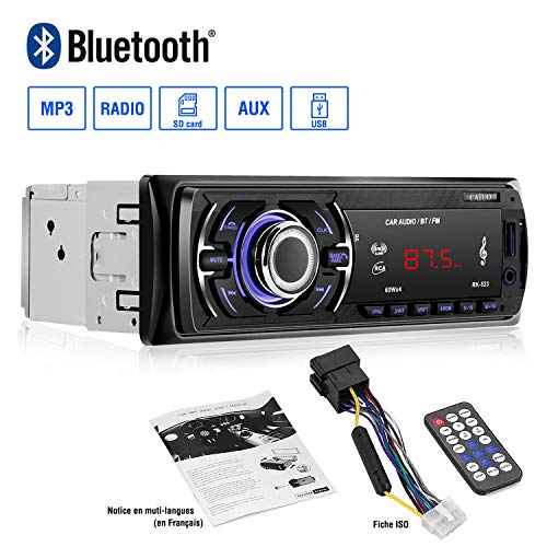 Autoradio Bluetooth Manos Libres Autoradio Bluetooth Coche 1 Din Radio FM Lector MP3 WMA USB/SD/AUX/Smartphone con Control Remoto