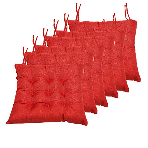 BCASE, Pack 6 Cojines de Asiento y Silla, 42x42cm, Funda de Polyster, Relleno de Fibra, 9 Pespuntes, Cómodos, Resistentes, Fácil de Limpiar, para Cocina, Cuarto, Sala, Jardín, Etc. Rojo