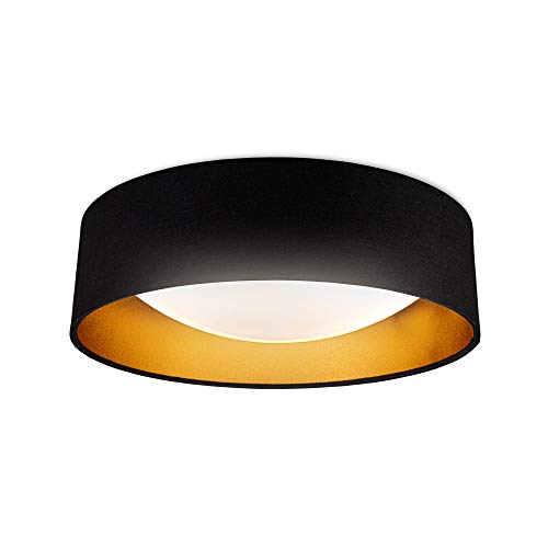 B.K.Licht I Luz de techo de tela LED I oro negro I 18W placa de LED I 2.200lm I 4.000K color de luz blanca neutral I lámpara de tela I 40cm