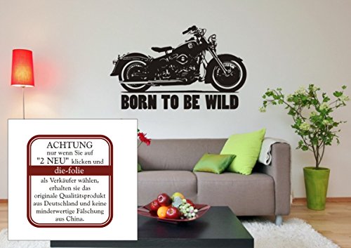 Born To Be Wild con Harley Davidson – pared – Adhesivo Pared Adhesivo, Moto, vinilo, M070 Schwarz, 740 mm x 450 mm
