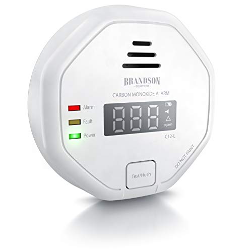 Brandson - Alarma de monoxido de carbono - Medidor inalámbrico de gas CO - Detector de pared – Pantalla LCD – Señal fuerte 85 dB – Botón de prueba - Alimentación pilas 2 x 1,5V AAA - Fácil de instalar