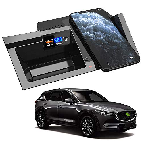 Braveking1 Cargador Inalámbrico Auto para Mazda CX5 2017 2018 2019 2020 Consola Central Accesorios Panel 15W Carga Rápida Coche Teléfono Cargador con Puerto USB QC3.0 y Puerto PD 18W para iOS Android