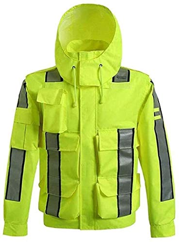 BTXX Impermeable -HI VIS Chaqueta de seguridad, Hoodie de alta visibilidad Sudadera con capucha impermeable impermeable transpirable con cremallera portátil Capucha Motorcycle Camping Chaqueta,