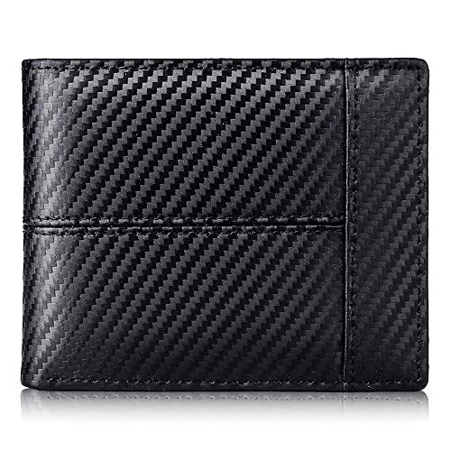 Cartera Hombre Cuero Cartera de Piel Monedero Tarjetro Billeteras RFID Bloqueo para 16 Tarjetas de Crédito con ID Ventana Slim Bifold Gran Capacidad Bolsillo con Cremallera (Carbón)