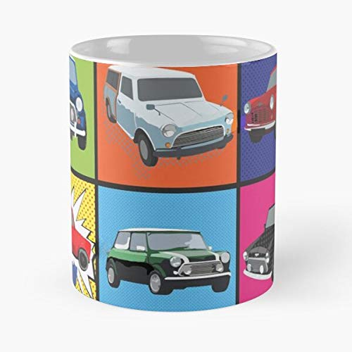 Cartoon Cooper Mini Austin Morris Pop Car Rover La Mejor Taza de café de cerámica de mármol Blanco de 11 oz