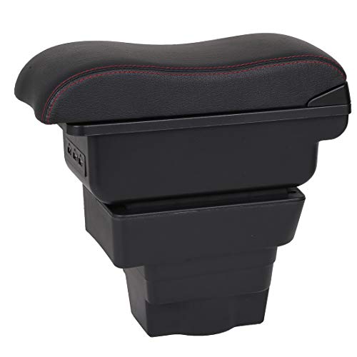 Coche Apoyabrazos para Astra J Doble Capa Caja de Almacenamiento de Consola Central con 3 puertos de carga USB Negro con costura roja