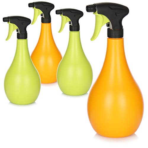 com-four® Rociador de Flores 4X - Botella rociadora para regar Plantas - Botella rociadora de Agua para atomización de Agua (Verde/Naranja)