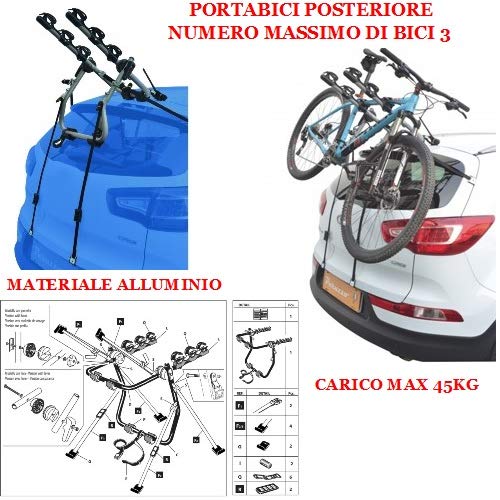 Compatible con Audi A6 4p (04-10) Rejilla para Coche DE Bicicleta Trasera EN Aluminio para 3 Bicicletas para Bicicleta para Coche para Coches con AJUSTES Carga MÁXIMA 45KG