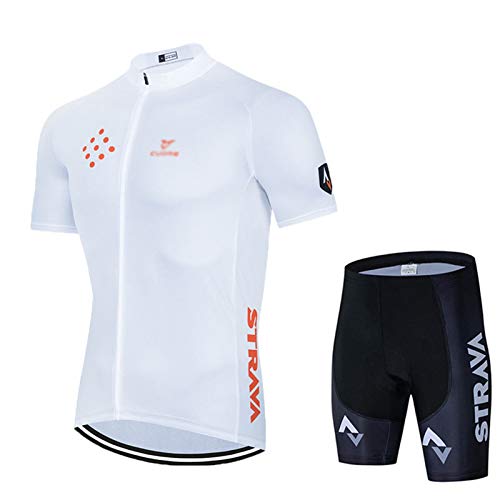 Conjunto Ropa Equipacion Traje Ciclismo Hombre para Verano,Ciclismo Maillot y Culotte Ciclismo Culote Bicicleta con 3D Gel Pad para Deportes al Aire Libre Ciclo Bicicleta (Blanco A1,3XL)